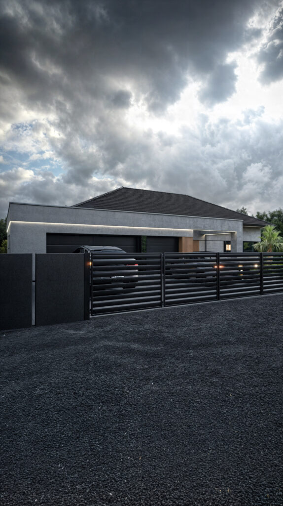 Fassadenkonzept eines Hauses mit Terrasse, Duisburg, Deutschland