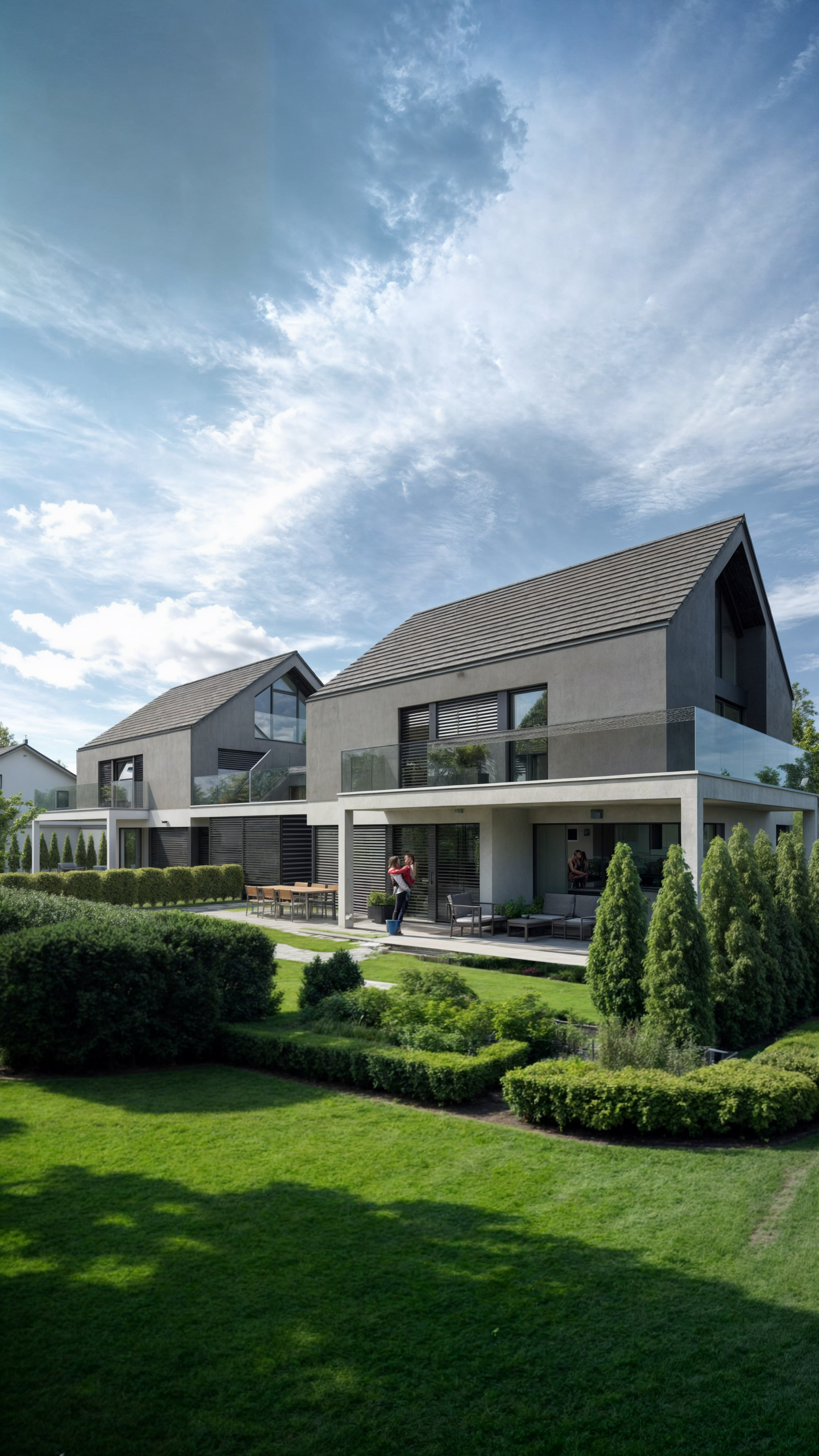Ökologisches Haus mit Garten - fotorealistische 3D-Visualisierung