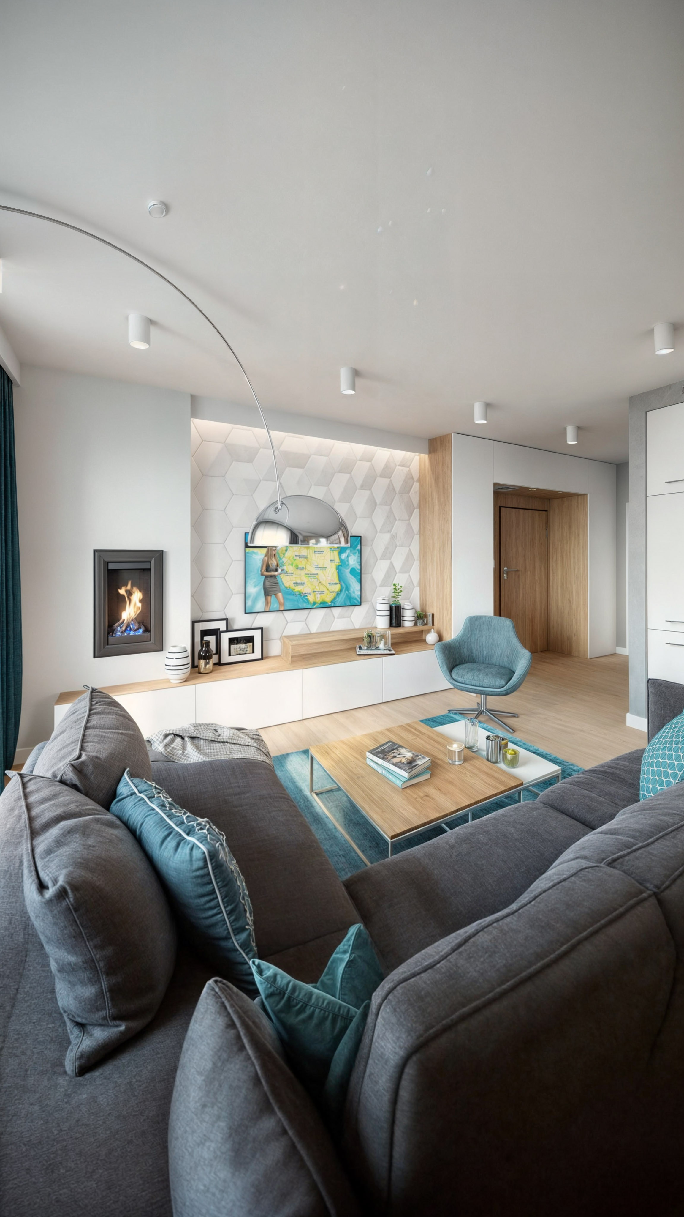 Helles Apartment Innenraum in warmer Lichtstimmung