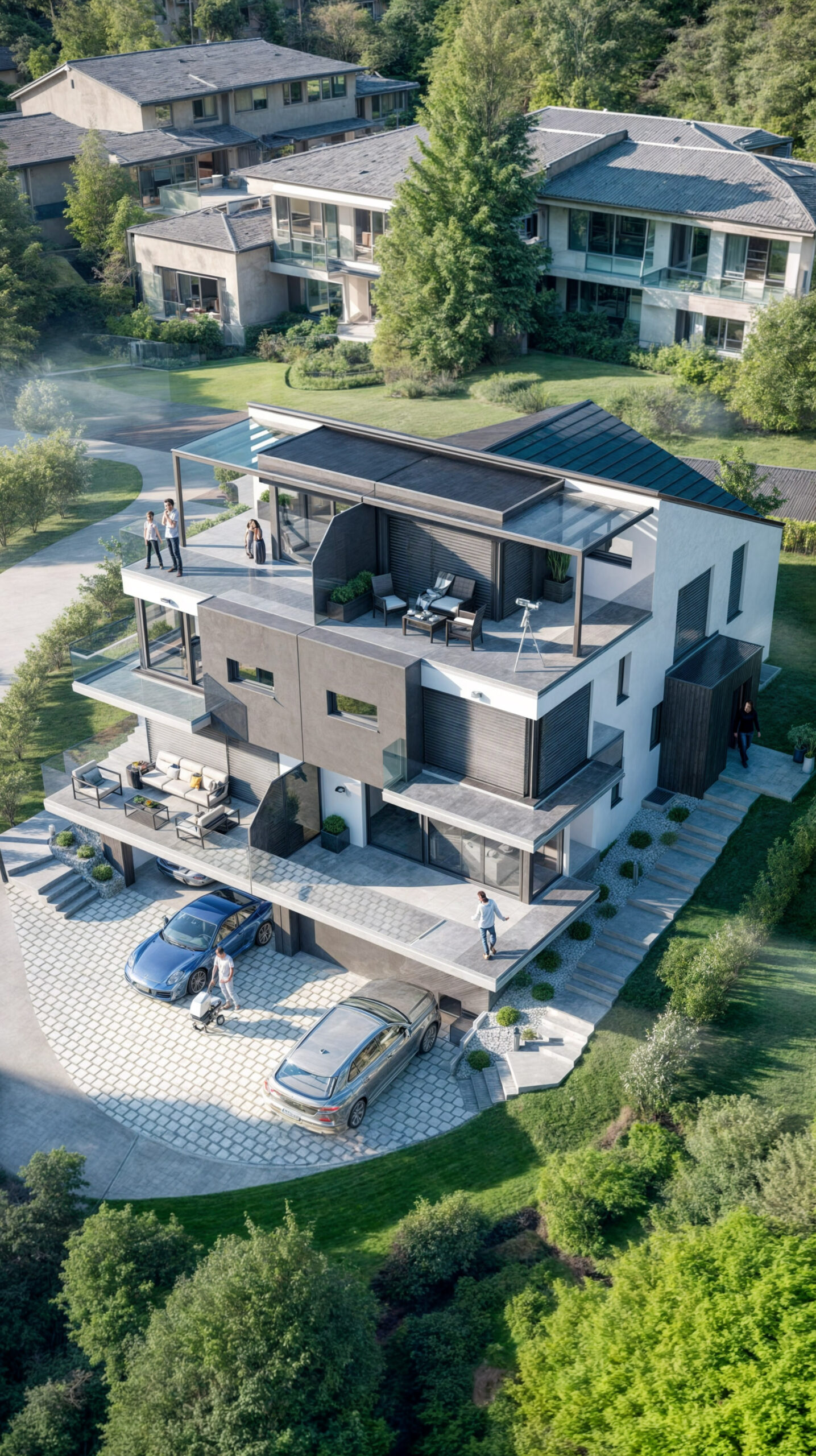 3D-Visualisierung – Modernes Doppelhaus mit Terrassen in Mosen, Schweiz