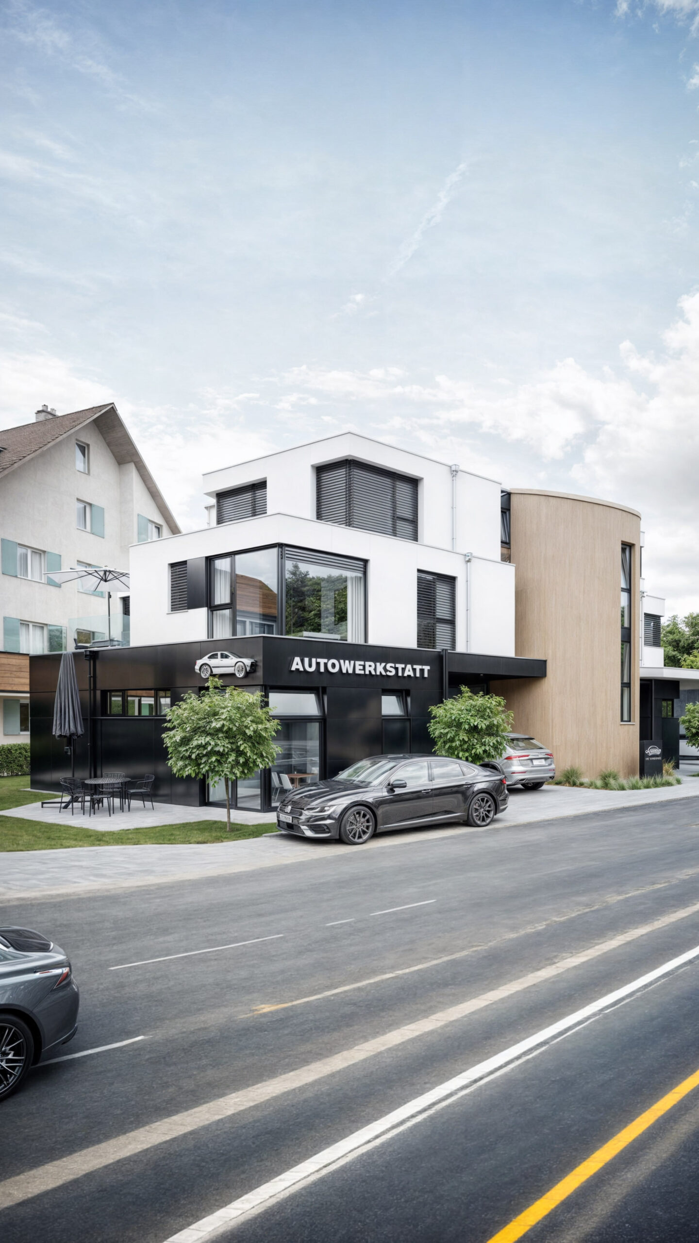 3D-Visualisierung – Exklusive Autowerkstatt mit Wohnungen in Zuzgen – Mühlematt, Schweiz